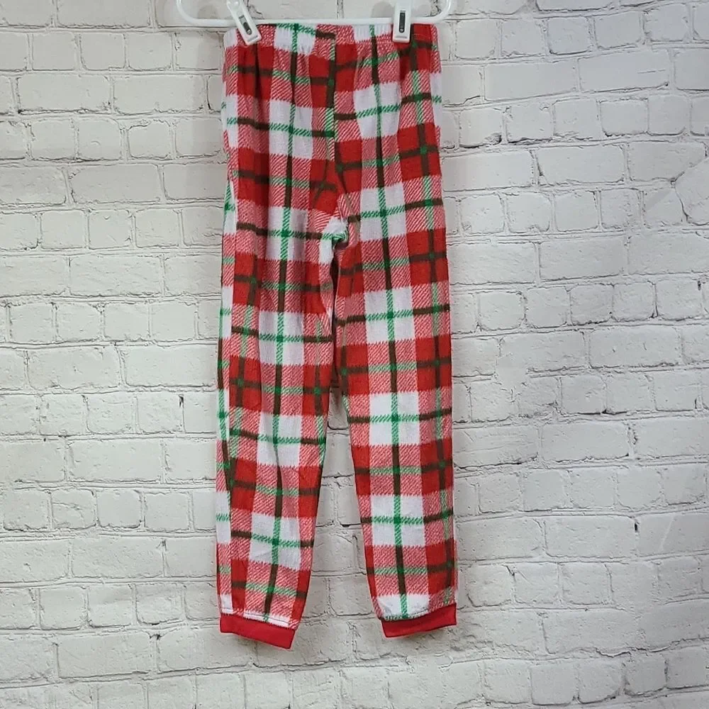 Rudolph Girls Holiday Pajamas 2pc Red Plaid Fleece Sleep Set Festive 6/6X PJs